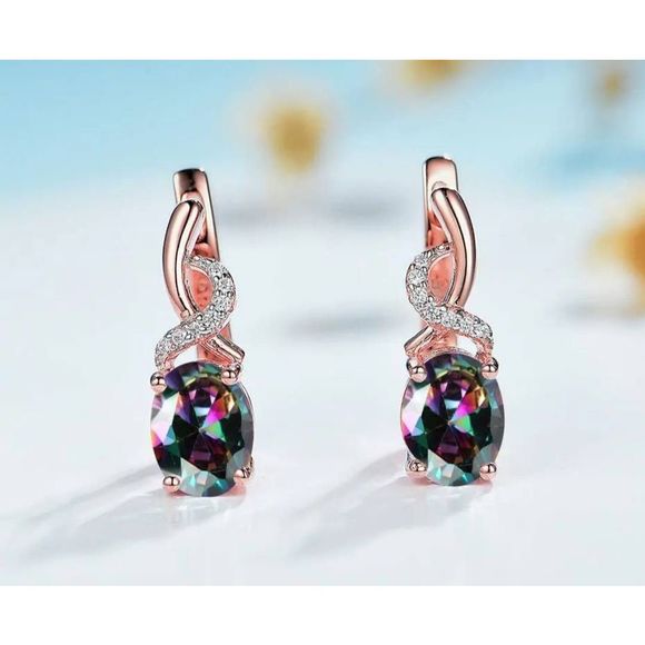 botique Jewelry - Rose gold 585 filled emerald cut alexandrite and crystal drop luxury earrings